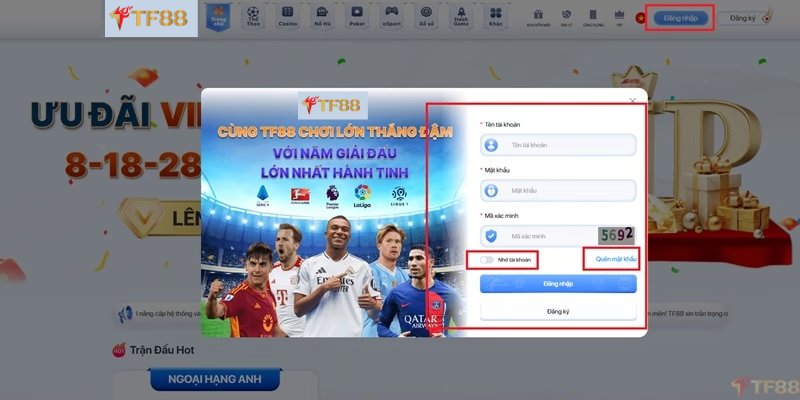 Các thao tác đăng nhập TF88